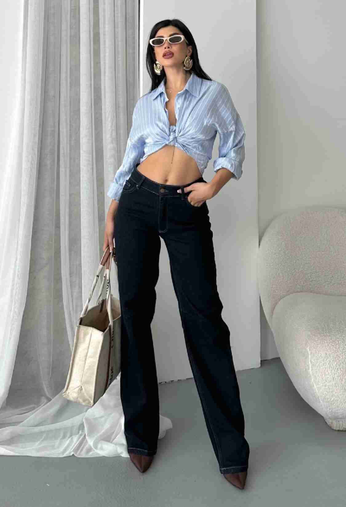 Blue High Waist Mom Jeans With Wide Leg - Brand: XLove - Women & Kids, Baby Clothes Wholesale - TheBS Women
