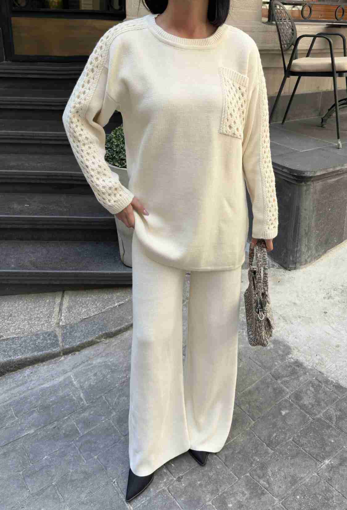 Ecru Patch Pocket Palazzo Suit - Brand: My Fashion - Women & Kids, Baby Clothes Wholesale - TheBS Women