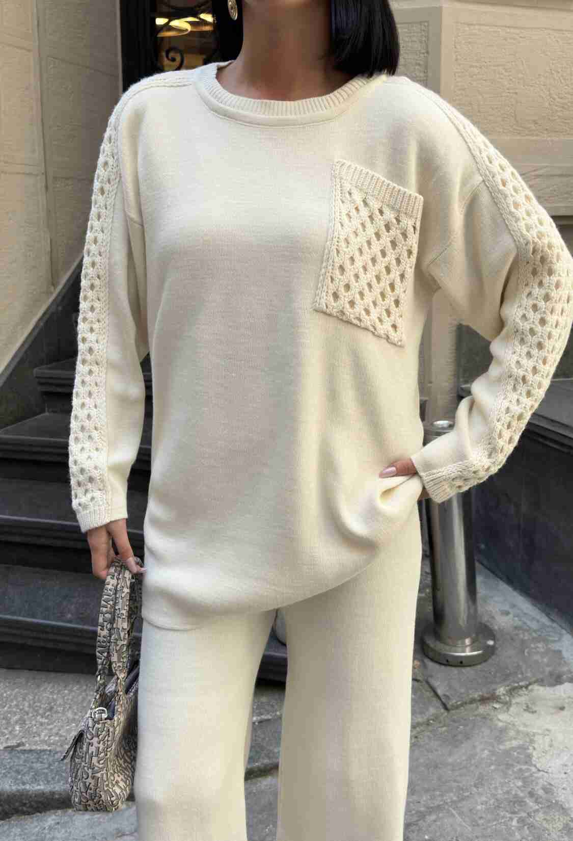 Ecru Patch Pocket Palazzo Suit - Brand: My Fashion - Women & Kids, Baby Clothes Wholesale - TheBS Women