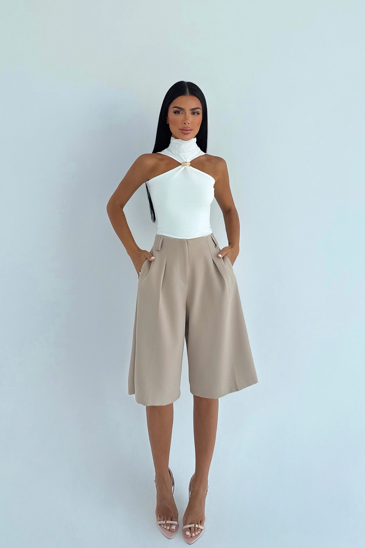 Elegant Casual Bermuda Shorts With High Waist - Brand: EYYO ATELIER - Women & Kids, Baby Clothes Wholesale - TheBS Women