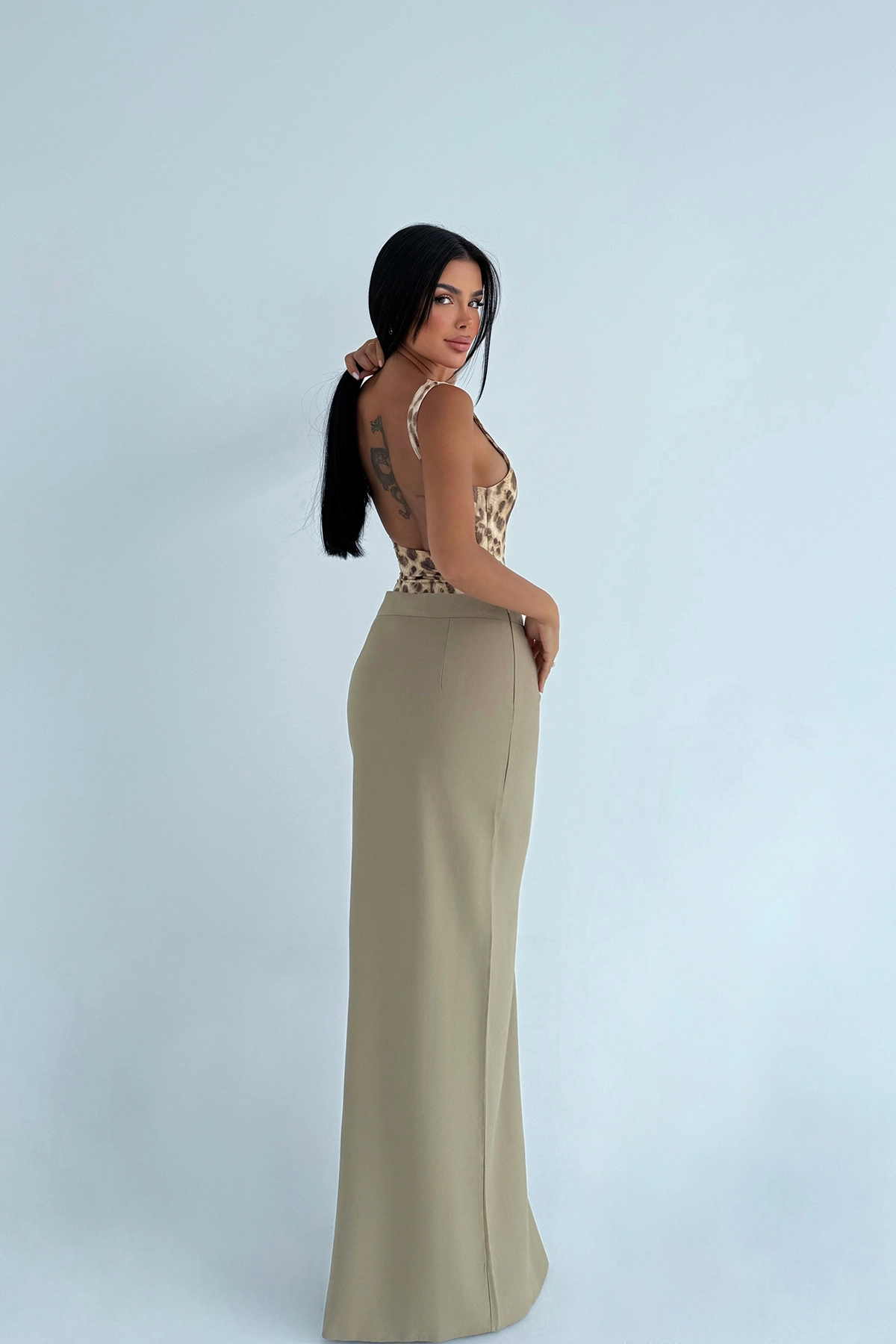 Khaki Wrap Maxi Skirt With High Waist – Elegant & Formal – Brand: EYYO ATELIER – Women & Kids, Baby Clothes Wholesale – TheBS Women