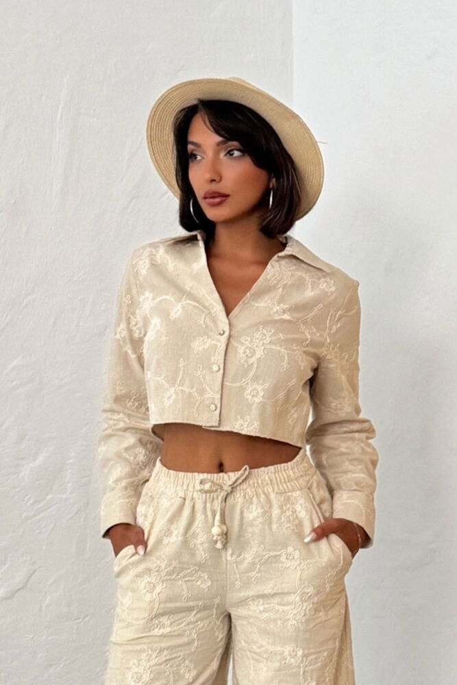 Beige Elegant Boho Floral And Plain Design Shirt - Brand: Topshow - Women & Kids, Baby Clothes Wholesale - TheBS Women