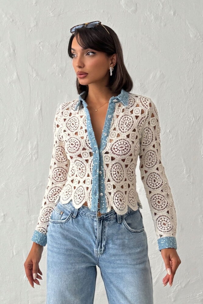 White Boho Slim Fit Blouse With Polo Neck - Brand: Topshow - Women & Kids, Baby Clothes Wholesale - TheBS Women