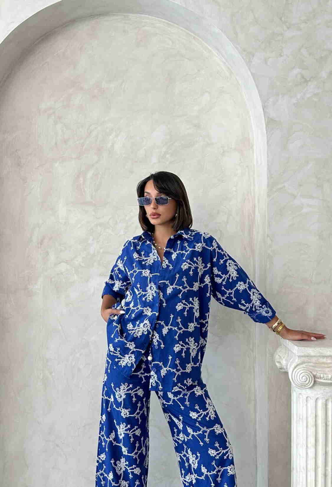 Blue Floral Casual Elegant Shirt - Brand: Topshow - Women & Kids, Baby Clothes Wholesale - TheBS Women