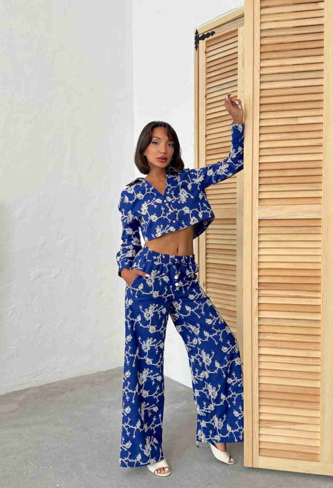 Blue Floral Casual Shirt With Plunging Neck - Brand: Topshow - Women & Kids, Baby Clothes Wholesale - TheBS Women