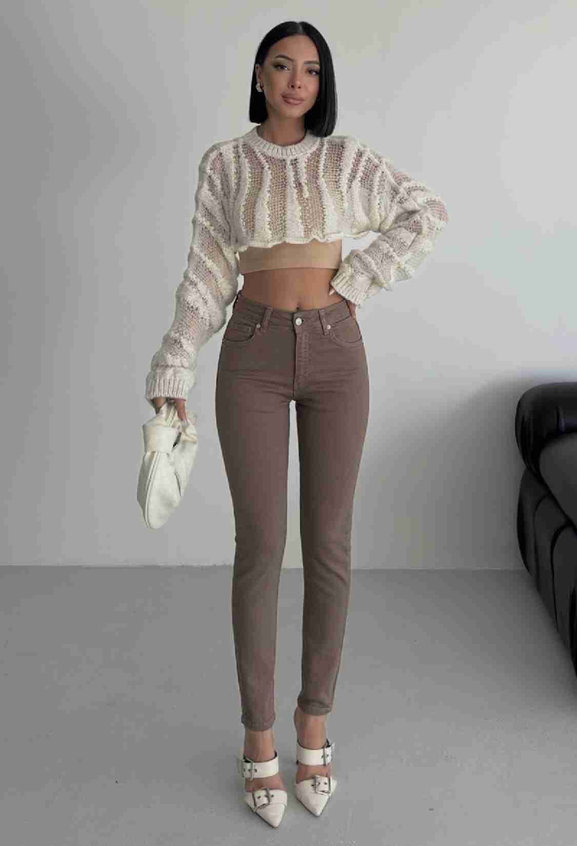 Brown High Waist Mom Skinny Leg Jeans - Brand: XLove - Women & Kids, Baby Clothes Wholesale - TheBS Women