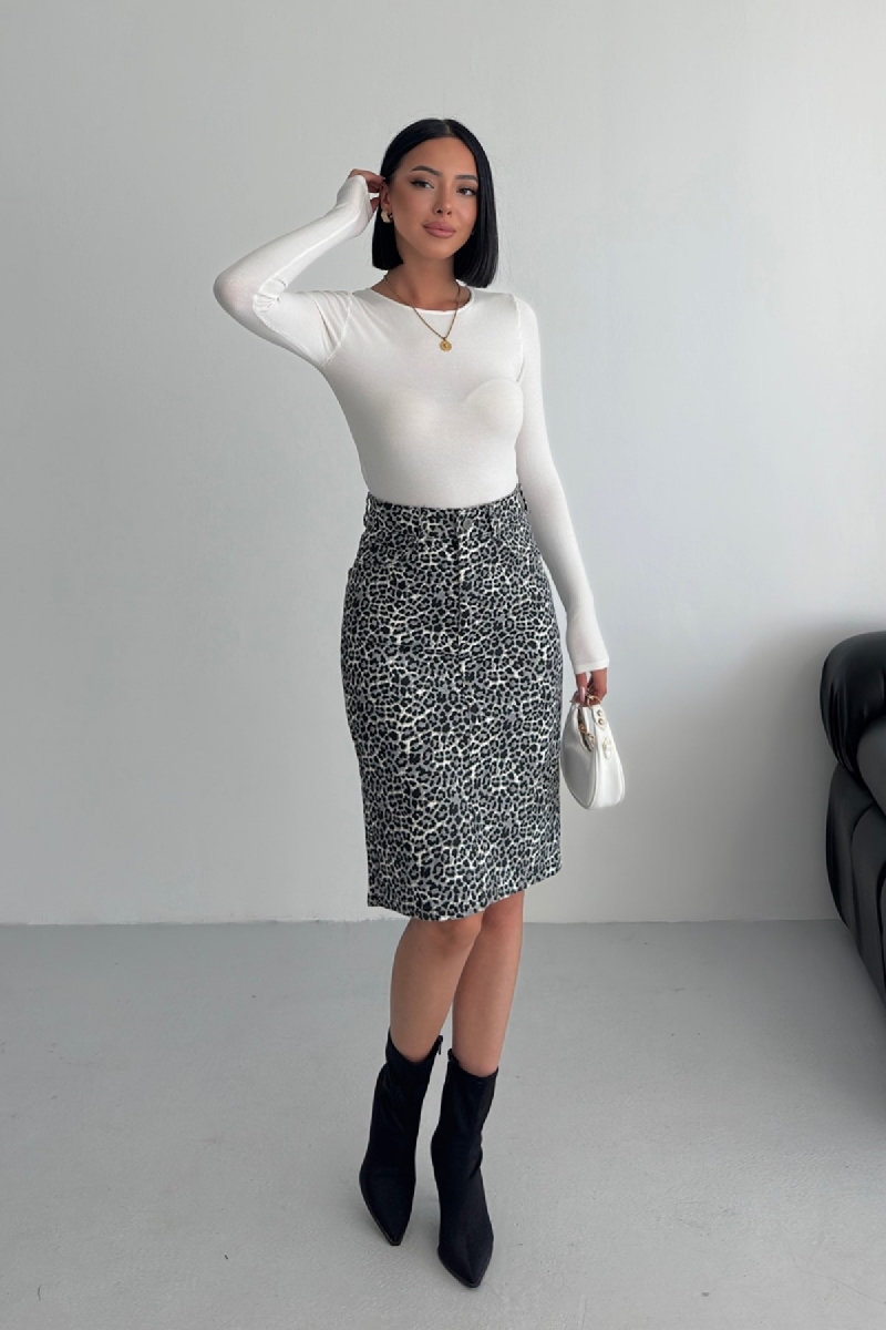 Black Leopard Print Pencil Skirt Midi High Waist - Brand: XLove - Women & Kids, Baby Clothes Wholesale - TheBS Women