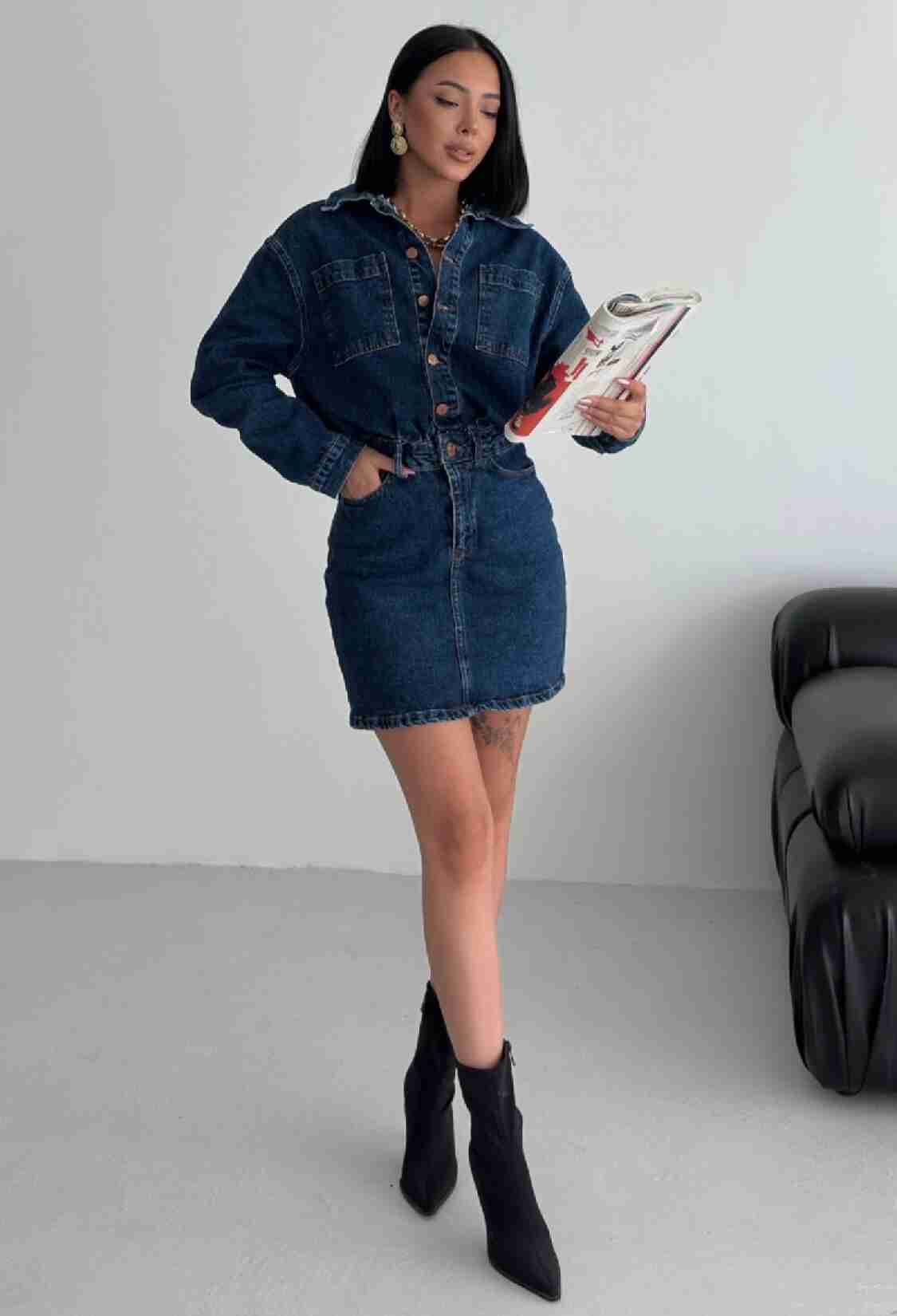 Blue Mini Shirt Dress With Notched Neck - Brand: XLove - Women & Kids, Baby Clothes Wholesale - TheBS Women