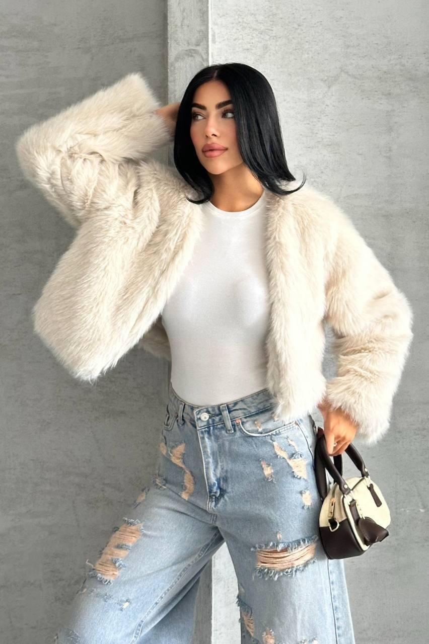 Elegant Beige Fur Jacket - Brand: My Jest Fashion - Women & Kids, Baby Clothes Wholesale - TheBS Women