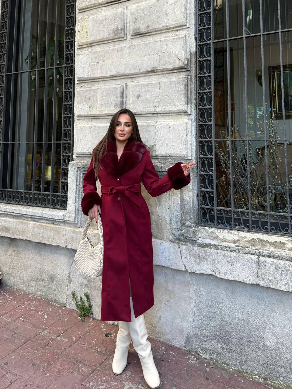 Claret Red Elegant Slim Fit Fur Wrapover Coat – Brand: My Jest Fashion – Women & Kids, Baby Clothes Wholesale – TheBS Women