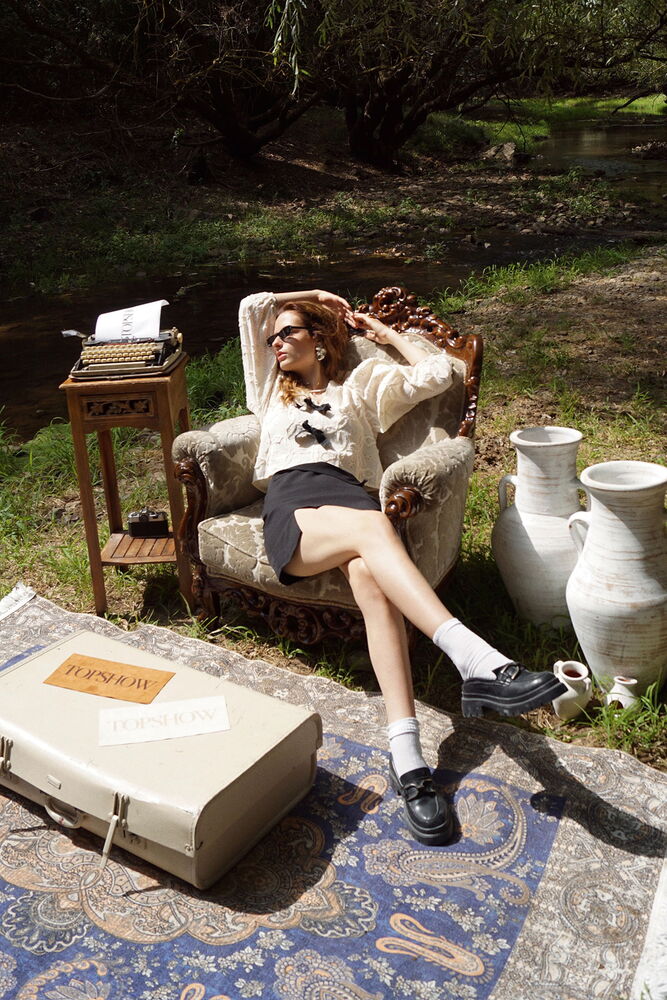 Beige Vintage Ruffle Sleeve Buttoned Shirt – Brand: Topshow – Women & Kids, Baby Clothes Wholesale – TheBS Women