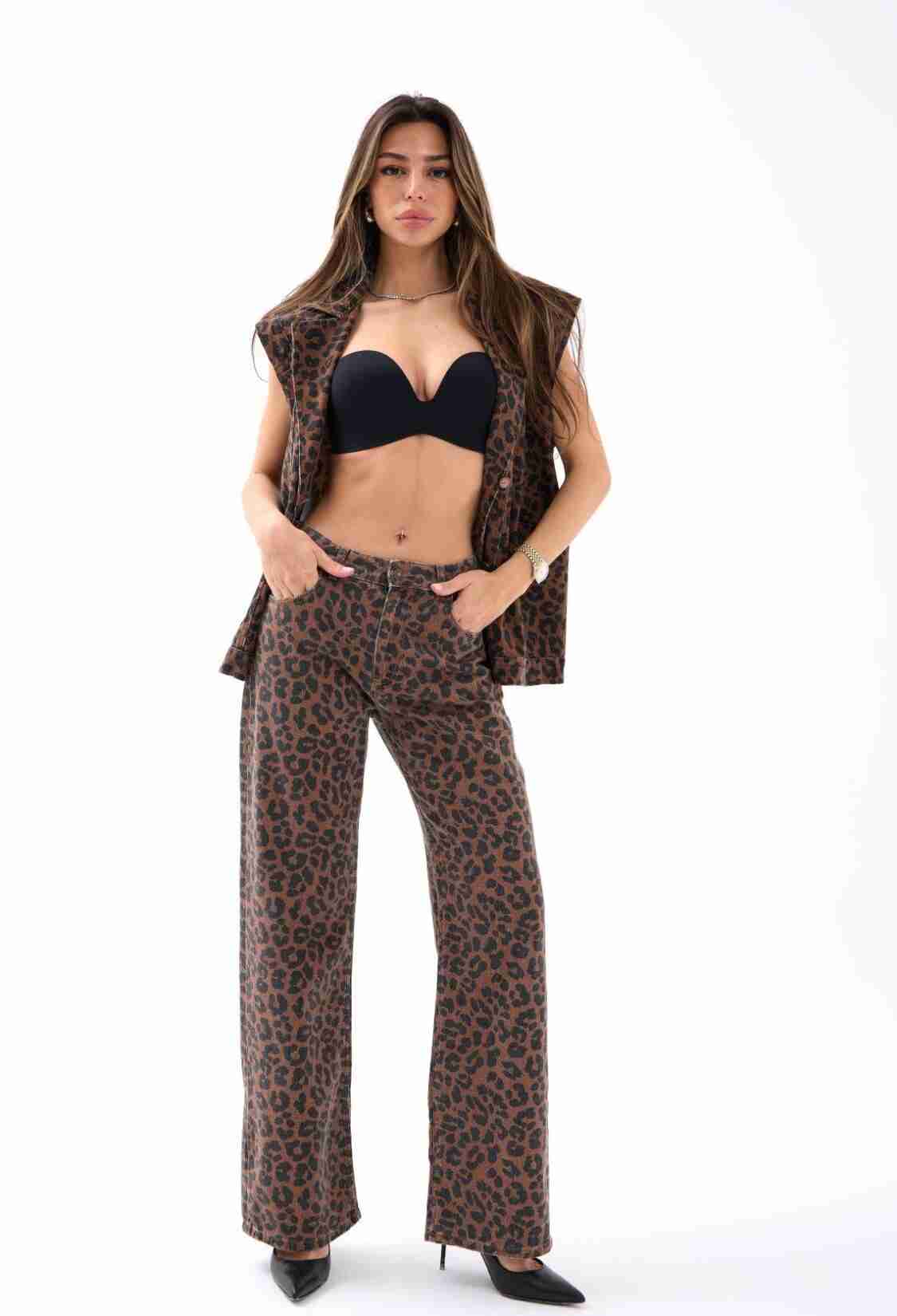 Leopard Pattern Trousers - Brown - Brand: Fame - Women & Kids, Baby Clothes Wholesale - TheBS Women