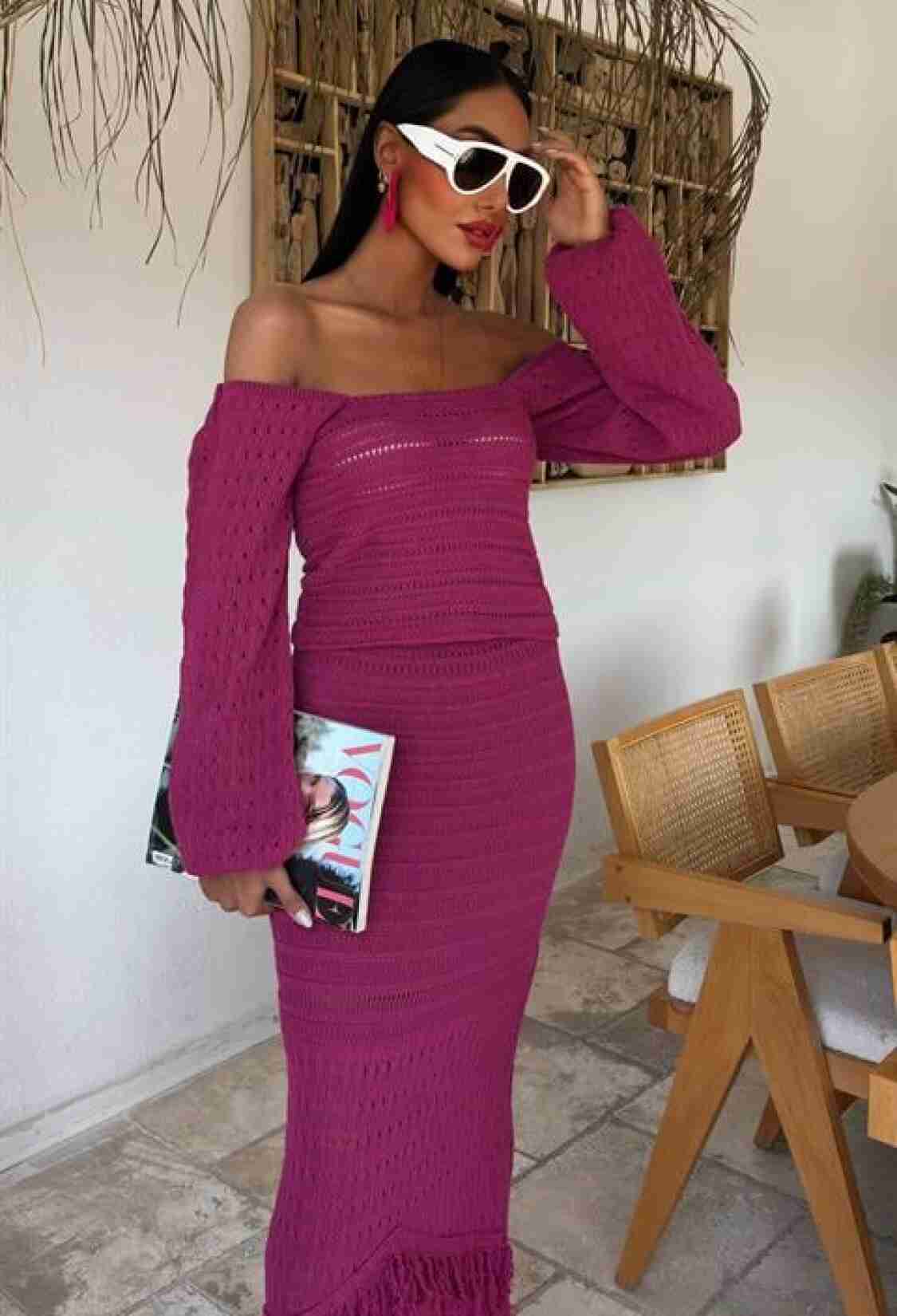 Watermelon Sleeve Ethnic Knitwear Suit - Purple - Brand: Sobe Istanbul - Women & Kids, Baby Clothes Wholesale - TheBS Women