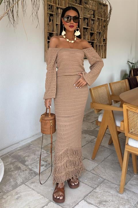 Watermelon Sleeve Ethnic Knitwear Suit - Mocha - Brand: Sobe Istanbul - Women & Kids, Baby Clothes Wholesale - TheBS Women