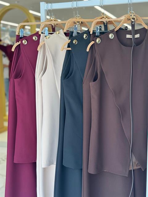 Beige Elegant Formal Set With Wide Leg Palazzo Pants – Brand: Sobe Istanbul – Women & Kids, Baby Clothes Wholesale – TheBS Women