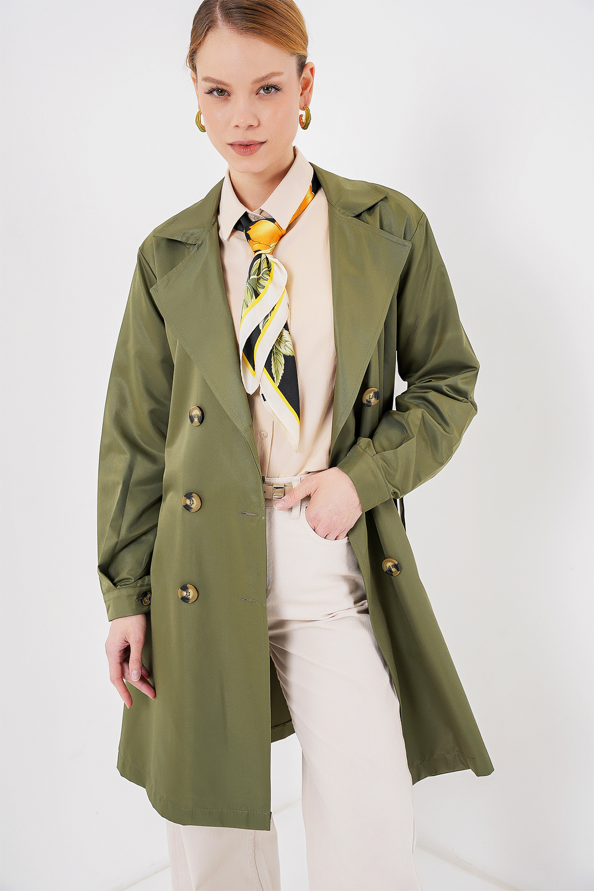 Green Trenchcoat Double-Breasted Buttoned Classic - Brand: Bigdart - Women & Kids, Baby Clothes Wholesale - TheBS Women