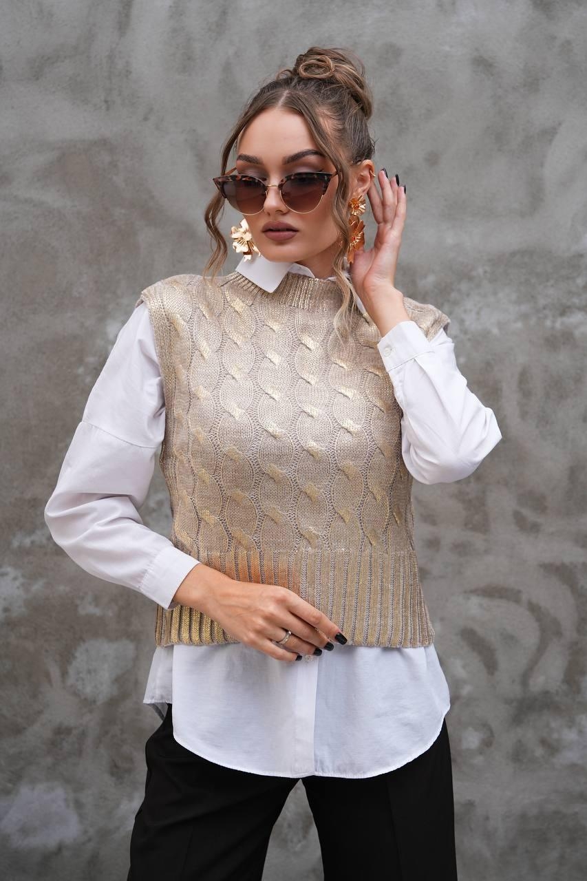 Beige Sweater With High Neck And Sleeveless Design – Brand: My Jest Fashion – Women & Kids, Baby Clothes Wholesale – TheBS Women