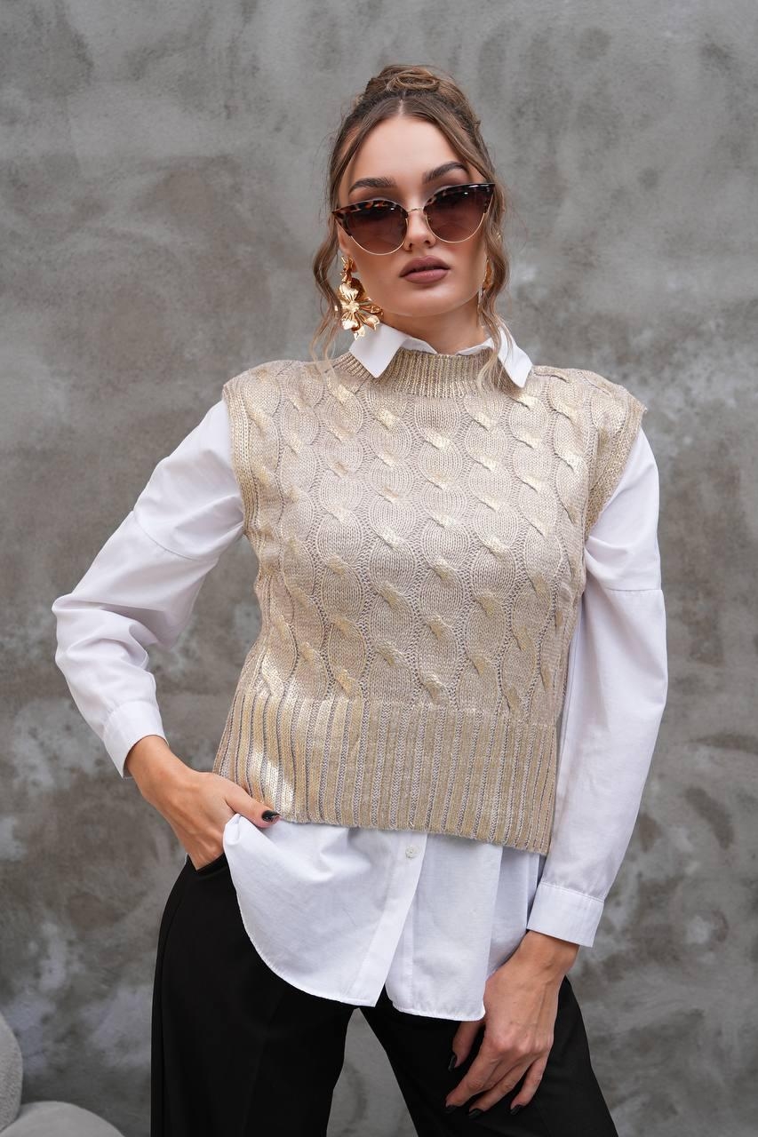 Beige Sweater With High Neck And Sleeveless Design – Brand: My Jest Fashion – Women & Kids, Baby Clothes Wholesale – TheBS Women