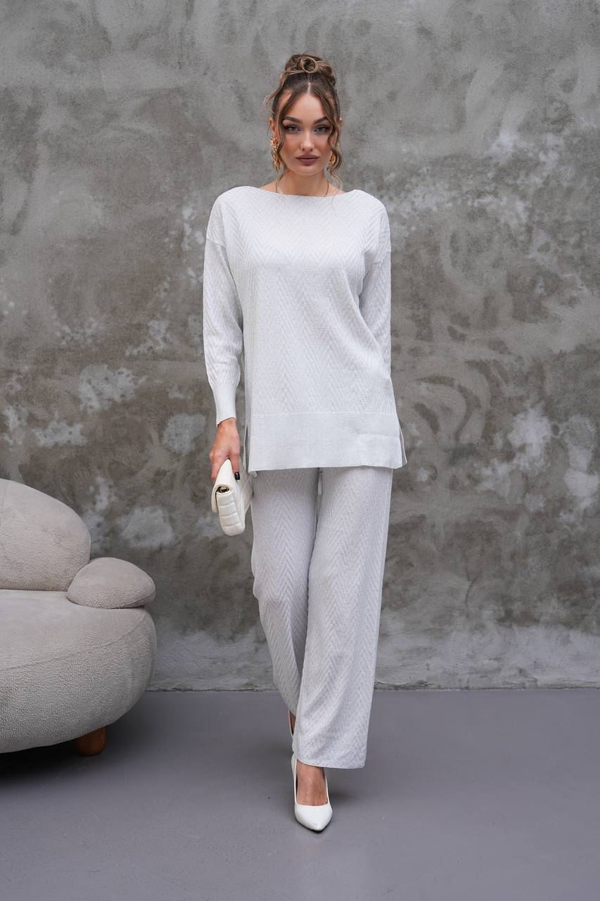 White Elegant Herringbone Palazzo Set - Brand: My Jest Fashion - Women & Kids, Baby Clothes Wholesale - TheBS Women