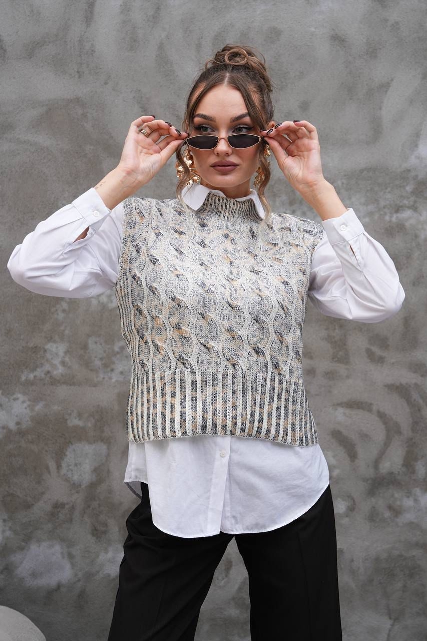 Beige Sweater With High Neck Sleeveless Design – Brand: My Jest Fashion – Women & Kids, Baby Clothes Wholesale – TheBS Women