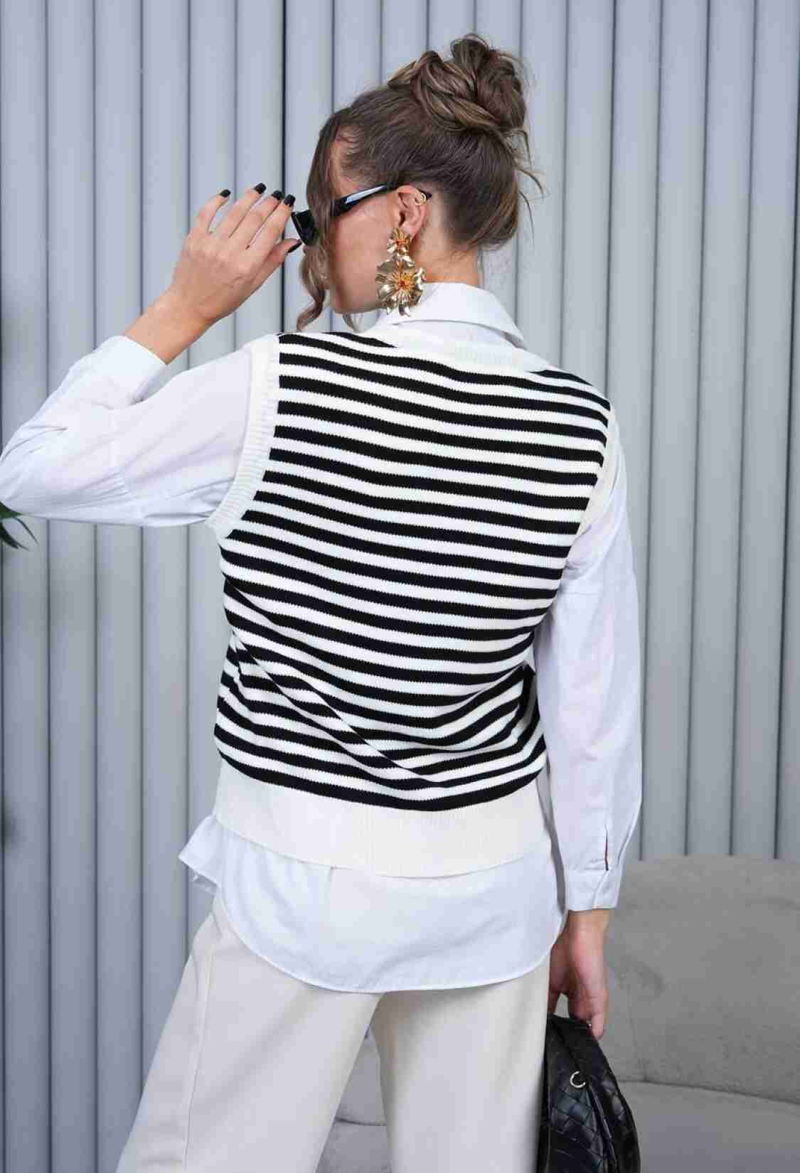 Sleeveless Striped V-Neck Sweater - Brand: My Jest Fashion - Women & Kids, Baby Clothes Wholesale - TheBS Women