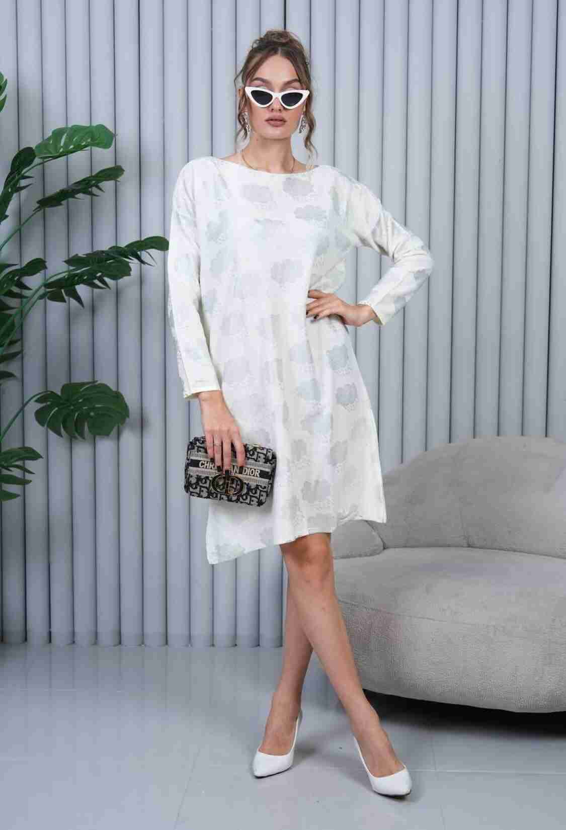Elegant White Shift Dress With Long Sleeves - Brand: My Jest Fashion - Women & Kids, Baby Clothes Wholesale - TheBS Women