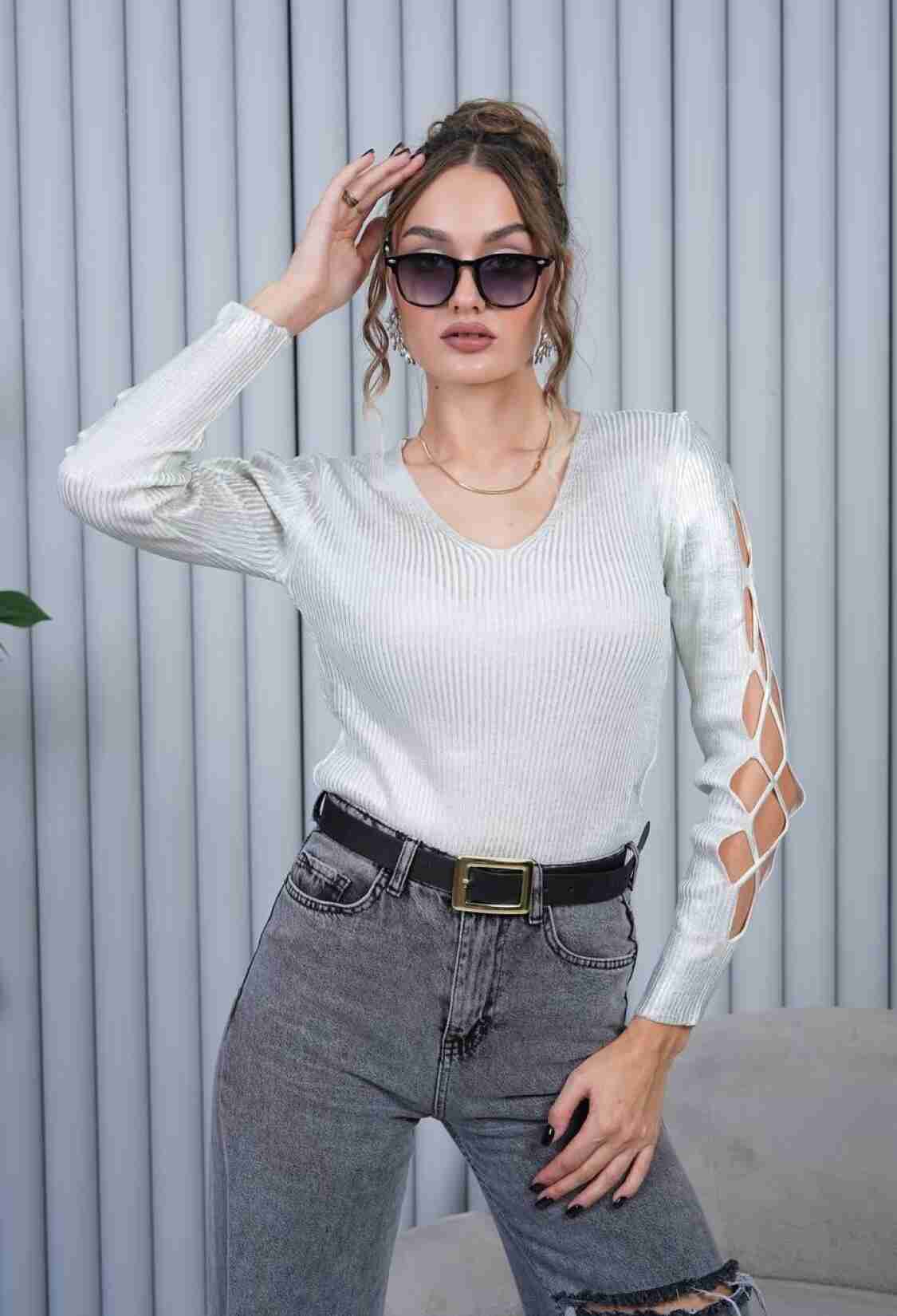 Striped V-Neck Slim Fit Sweater - Brand: My Jest Fashion - Women & Kids, Baby Clothes Wholesale - TheBS Women