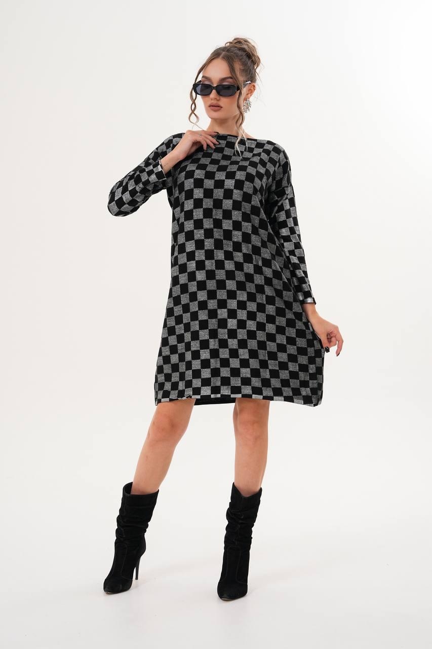 Black Checkered Shift Dress With Long Sleeves - Brand: My Jest Fashion - Women & Kids, Baby Clothes Wholesale - TheBS Women