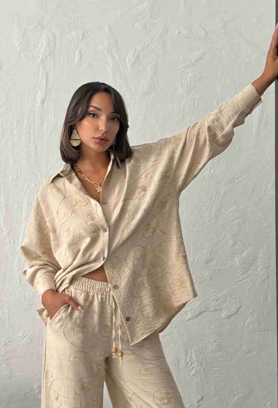 Beige Casual Elegant Modest Shirt - Brand: Topshow - Women & Kids, Baby Clothes Wholesale - TheBS Women