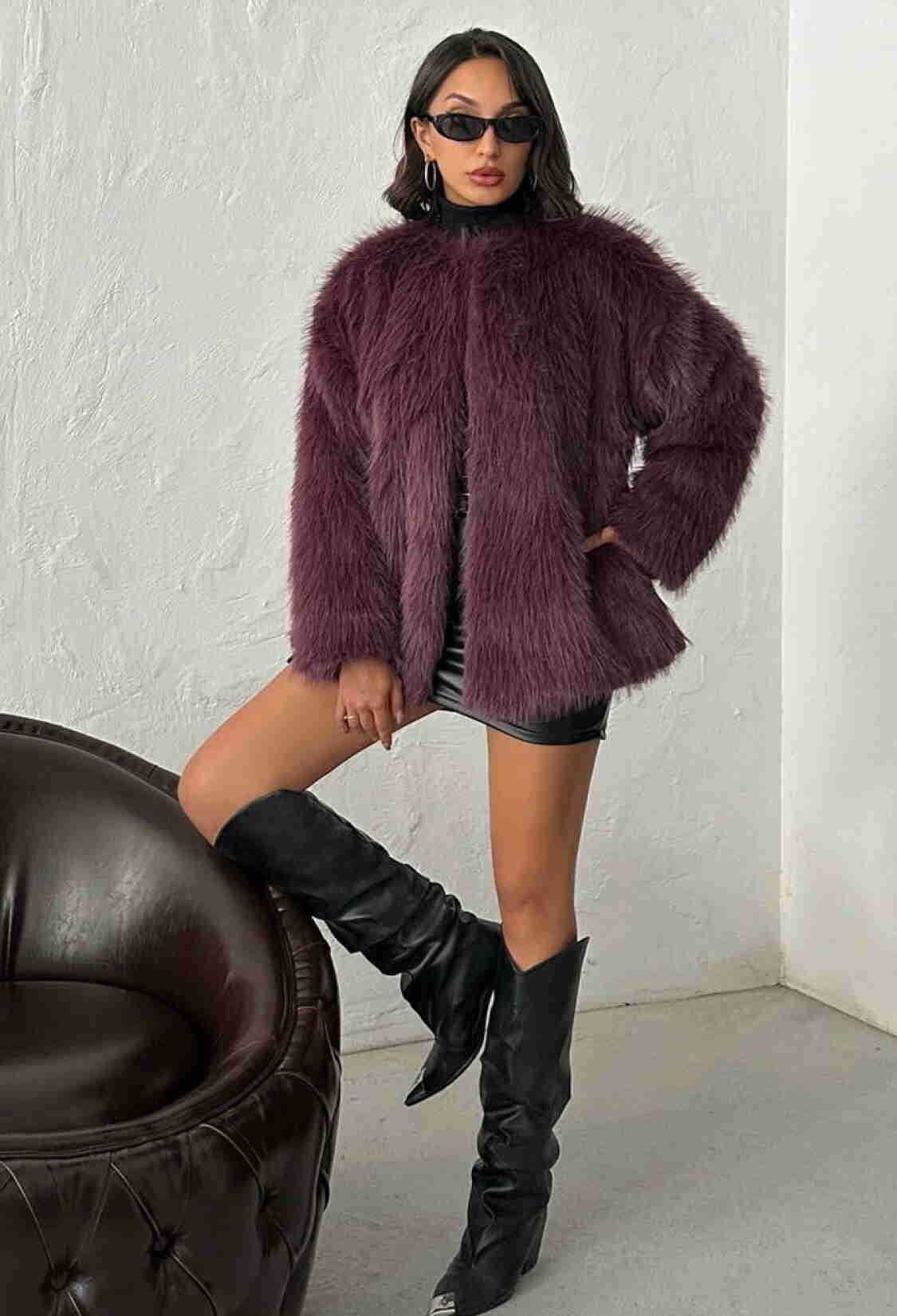 Claret Red Fur Oversized Glam Jacket - Brand: Topshow - Women & Kids, Baby Clothes Wholesale - TheBS Women