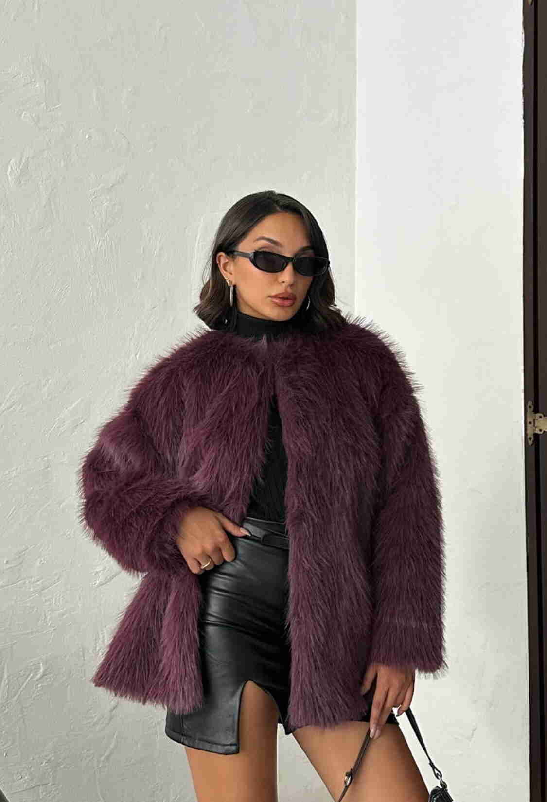 Claret Red Fur Oversized Glam Jacket - Brand: Topshow - Women & Kids, Baby Clothes Wholesale - TheBS Women