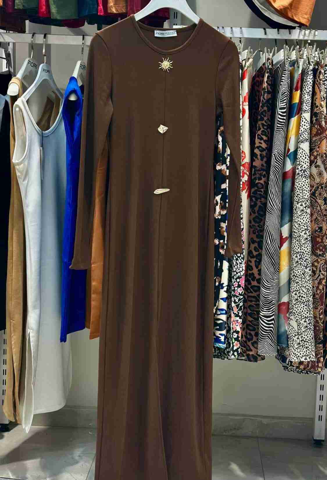 Brown Sheath Dress With Long Sleeves - Brand: Fiori - Women & Kids, Baby Clothes Wholesale - TheBS Women