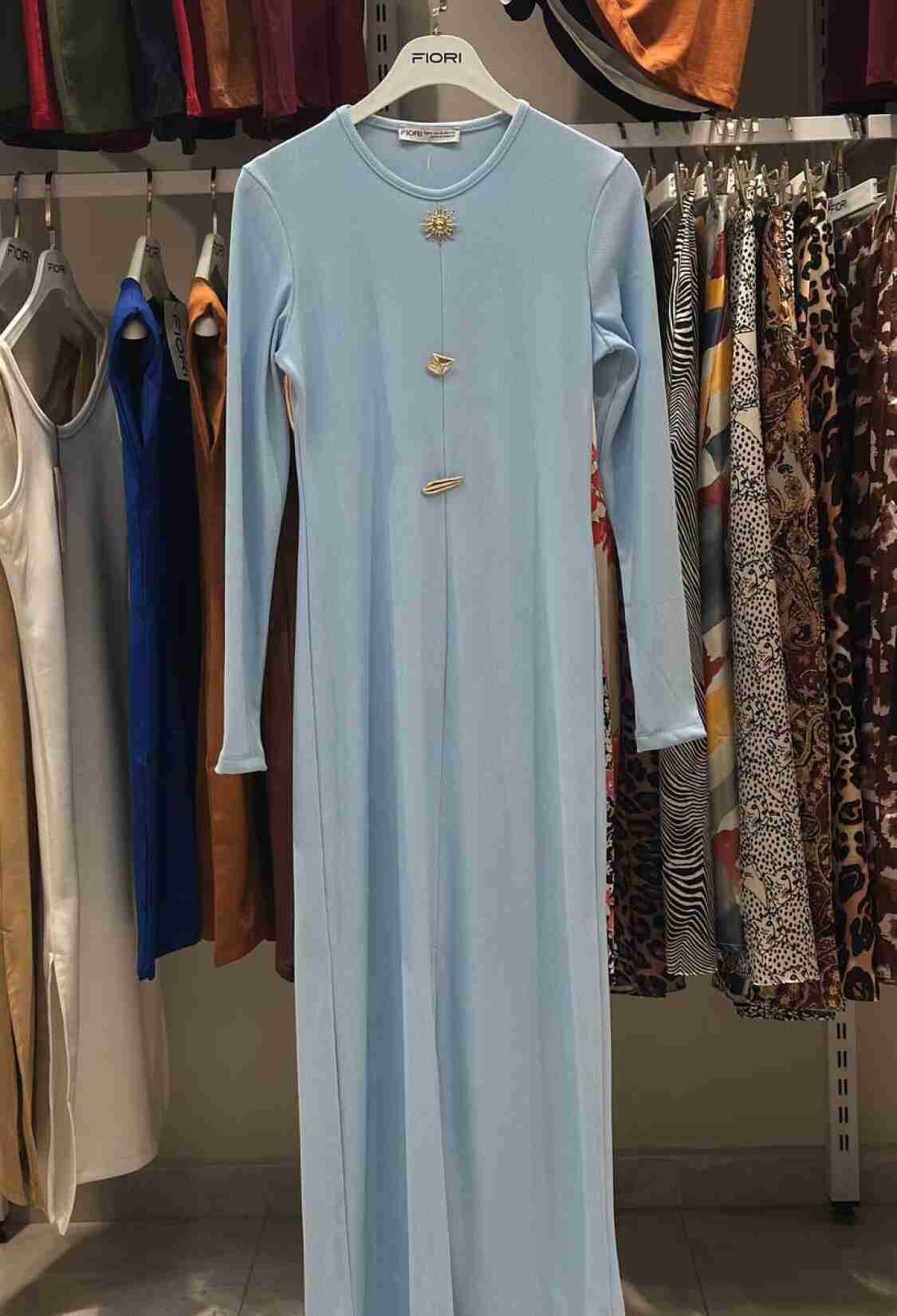 Blue Elegant Modest Shift Dress With Long Sleeves - Brand: Fiori - Women & Kids, Baby Clothes Wholesale - TheBS Women