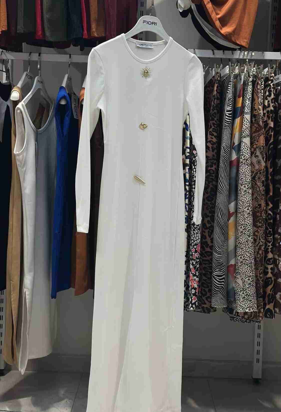 White Elegant Formal Sheath Dress With Long Sleeves - Brand: Fiori - Women & Kids, Baby Clothes Wholesale - TheBS Women