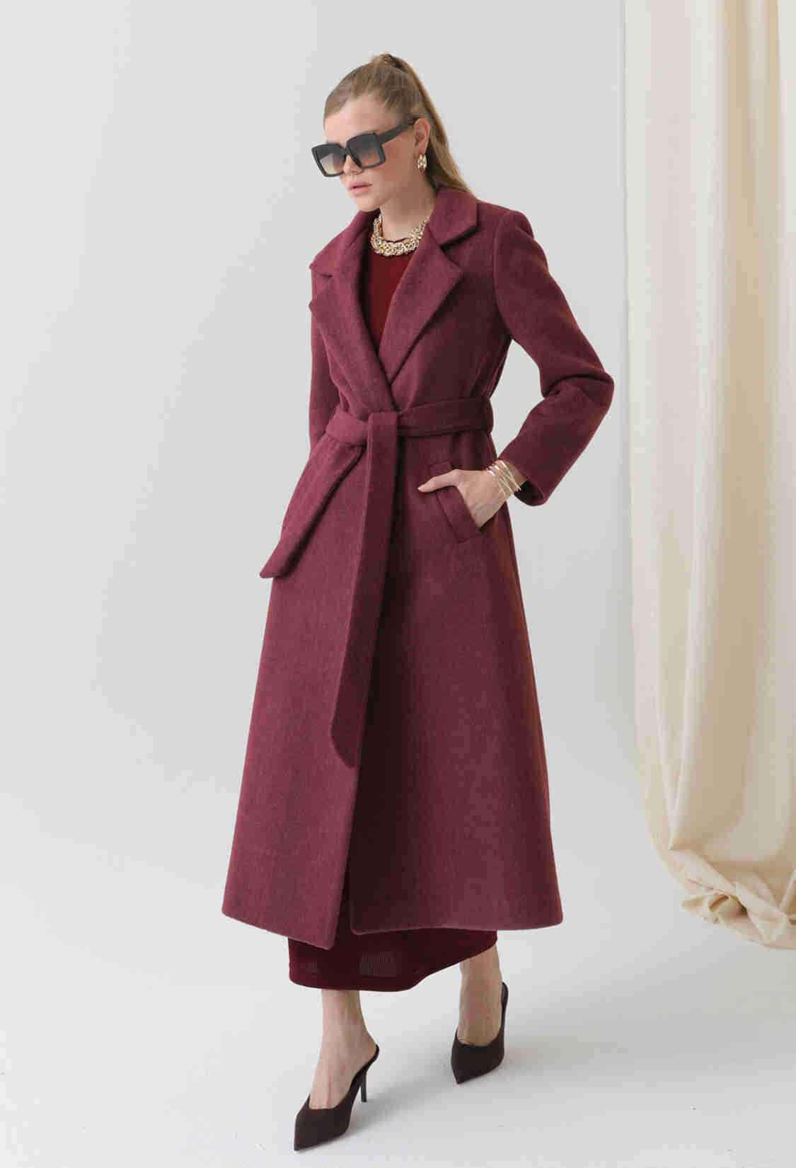 Claret Red Elegant Slim Fit Single-Breasted Coat - Brand: Puane - Women & Kids, Baby Clothes Wholesale - TheBS Women