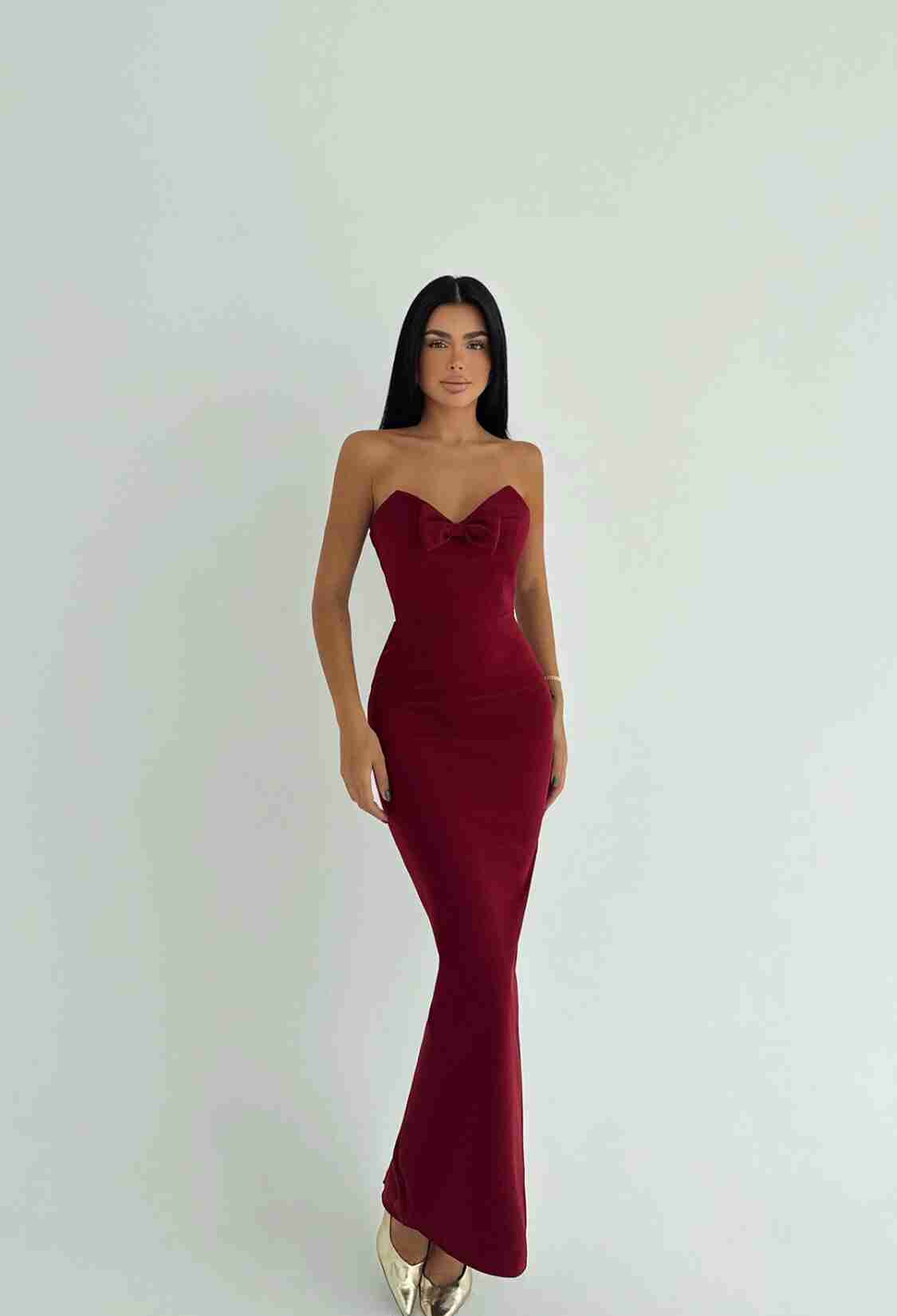 Claret Red Bodycon Dress With Sweetheart Neck - Brand: EYYO ATELIER - Women & Kids, Baby Clothes Wholesale - TheBS Women