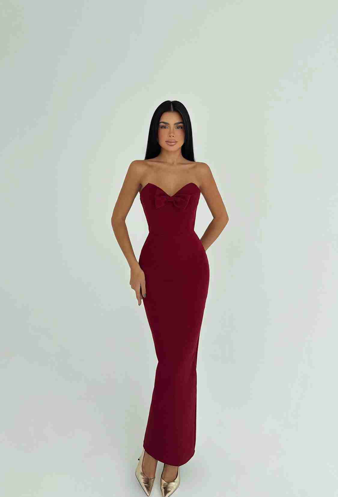 Claret Red Bodycon Dress With Sweetheart Neck - Brand: EYYO ATELIER - Women & Kids, Baby Clothes Wholesale - TheBS Women