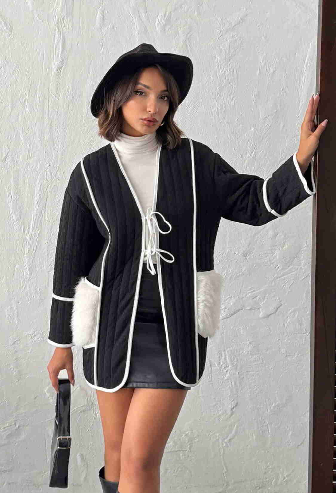 Black Wrapover Jacket With V-Neck Collar - Brand: Topshow - Women & Kids, Baby Clothes Wholesale - TheBS Women