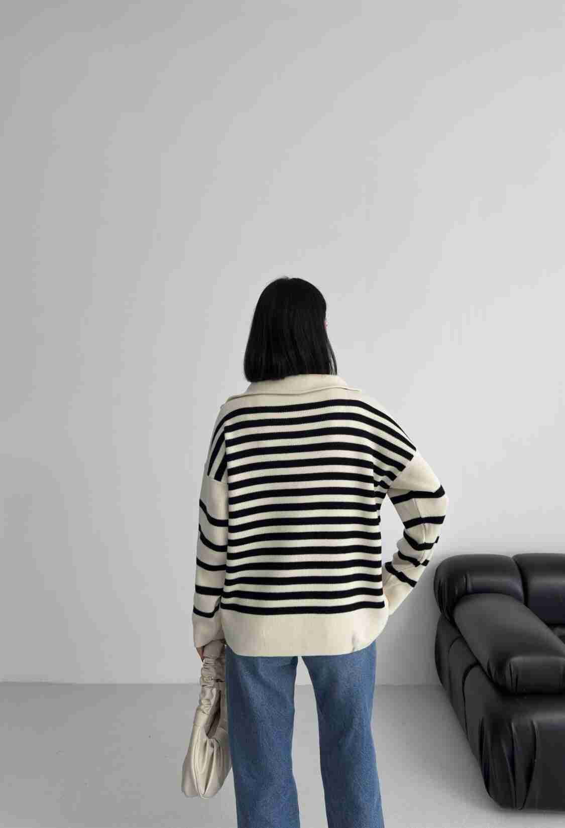 Beige Oversized Fit Striped Sweater - Brand: My Fashion - Women & Kids, Baby Clothes Wholesale - TheBS Women