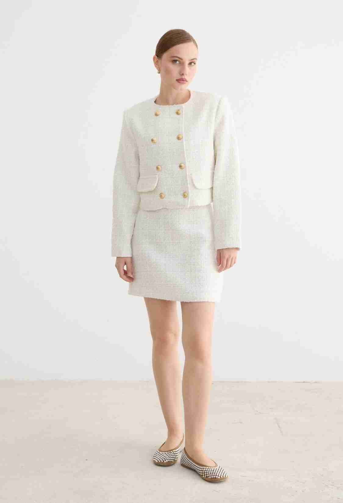 White Elegant A-Line Mini Skirt With Flap Pockets - Brand: Levure - Women & Kids, Baby Clothes Wholesale - TheBS Women