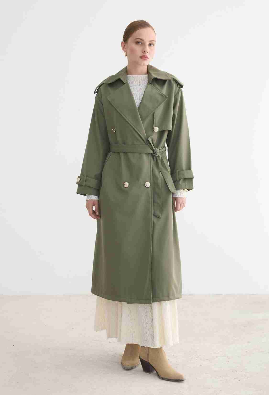 Green Elegant Single-Breasted Trenchcoat - Brand: Levure - Women & Kids, Baby Clothes Wholesale - TheBS Women