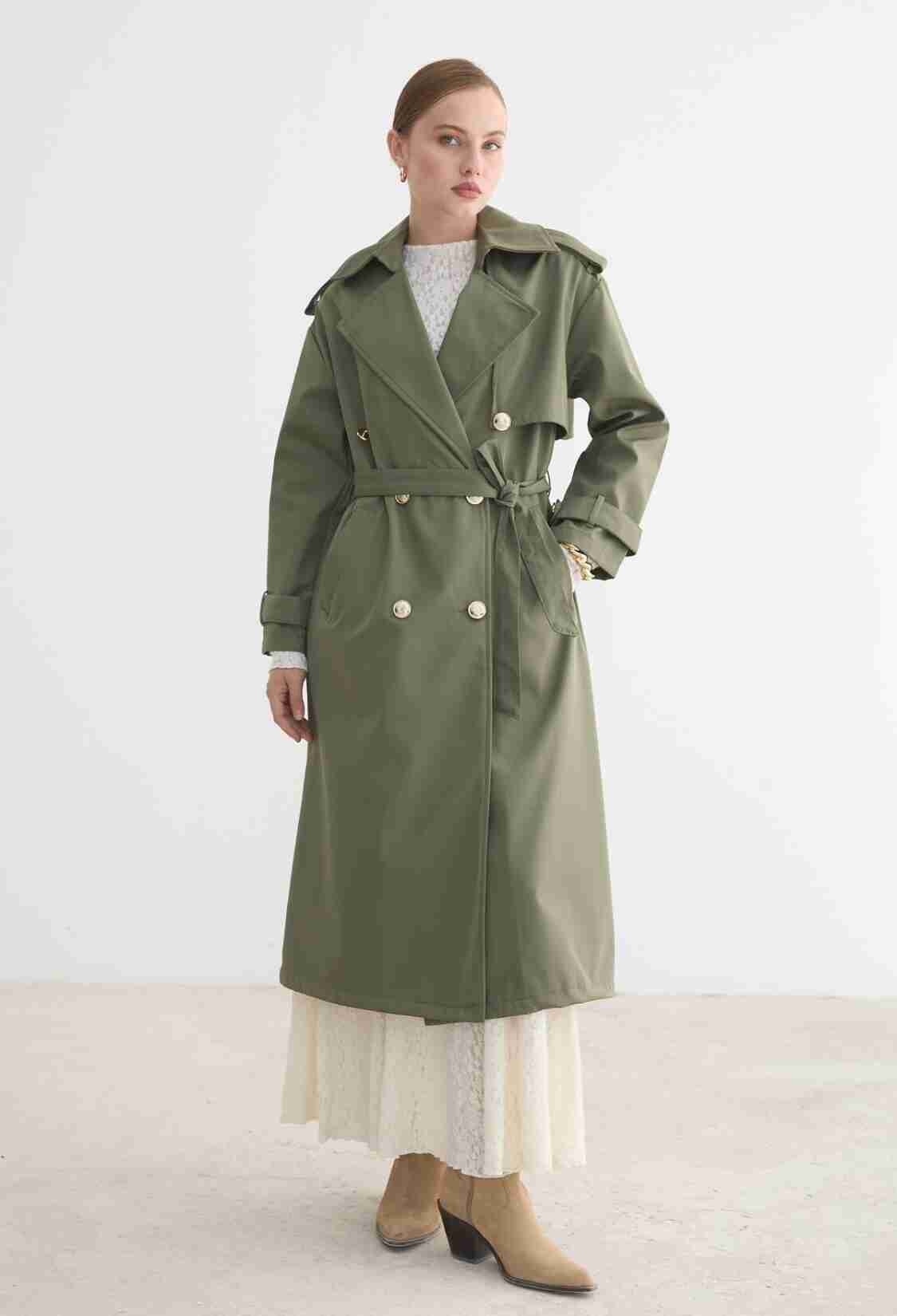 Green Elegant Single-Breasted Trenchcoat - Brand: Levure - Women & Kids, Baby Clothes Wholesale - TheBS Women