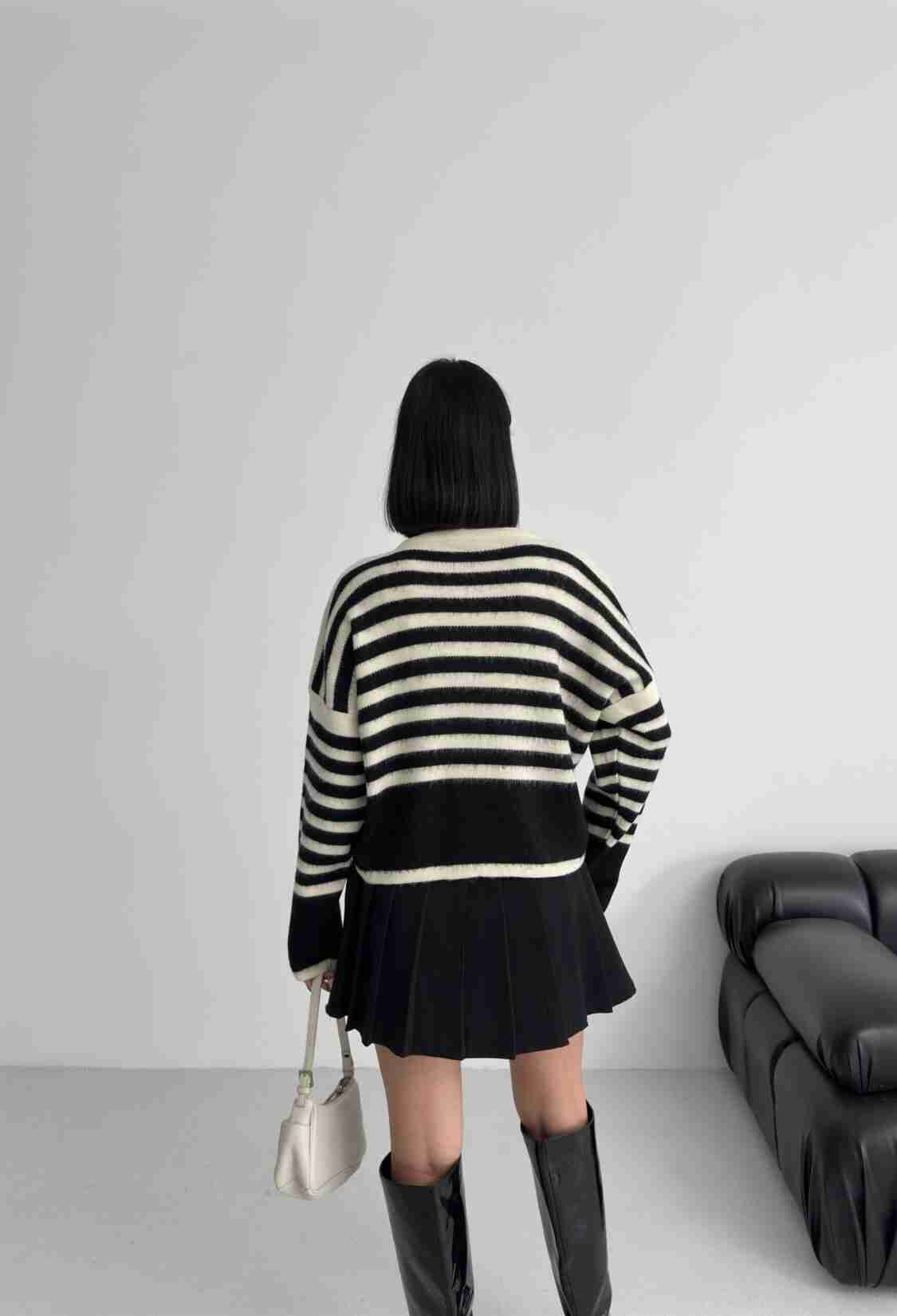 Black Striped Buttoned Crop Cardigan - Brand: My Fashion - Women & Kids, Baby Clothes Wholesale - TheBS Women
