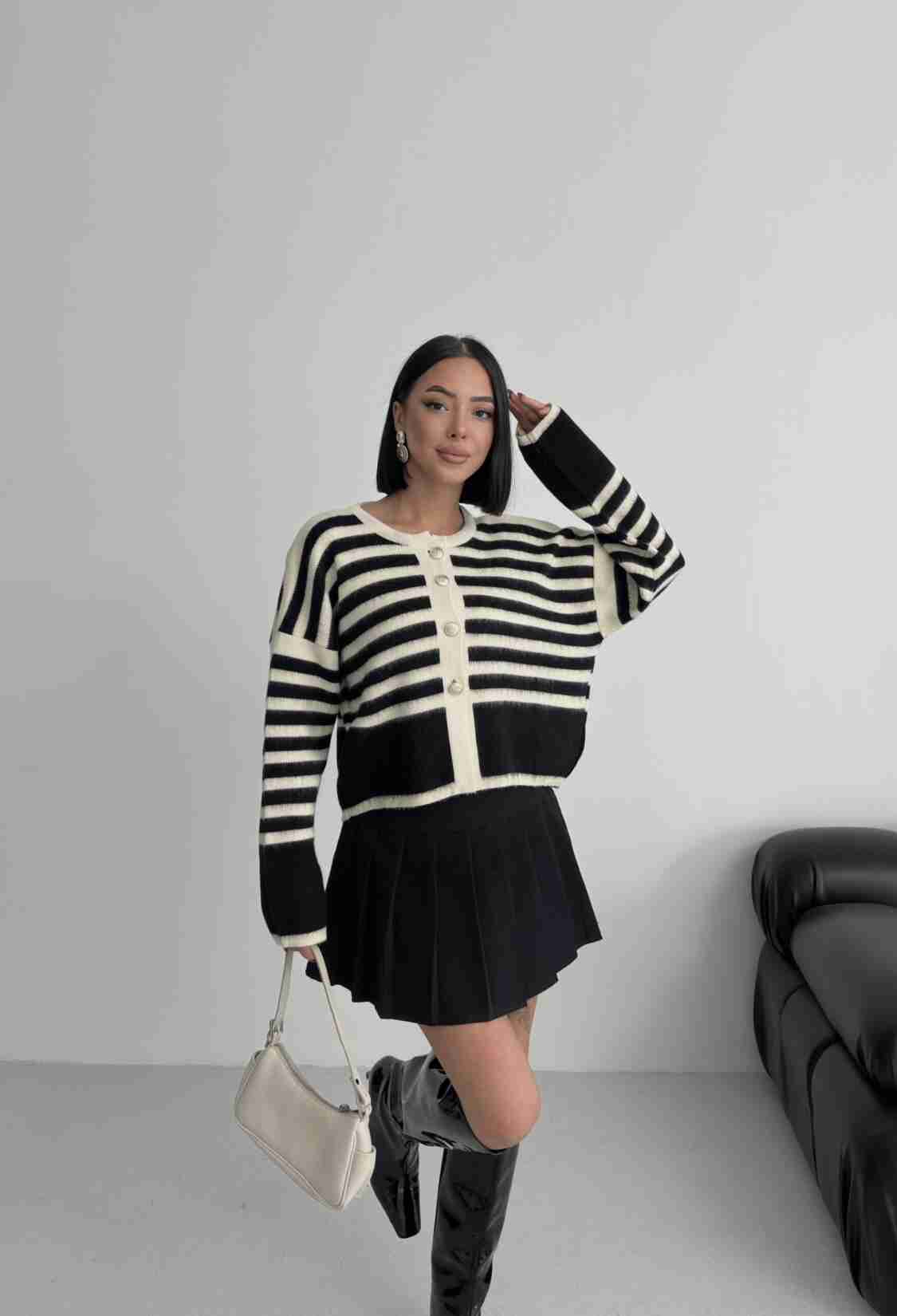 Black Oversized Fit Striped Cardigan - Brand: My Fashion - Women & Kids, Baby Clothes Wholesale - TheBS Women