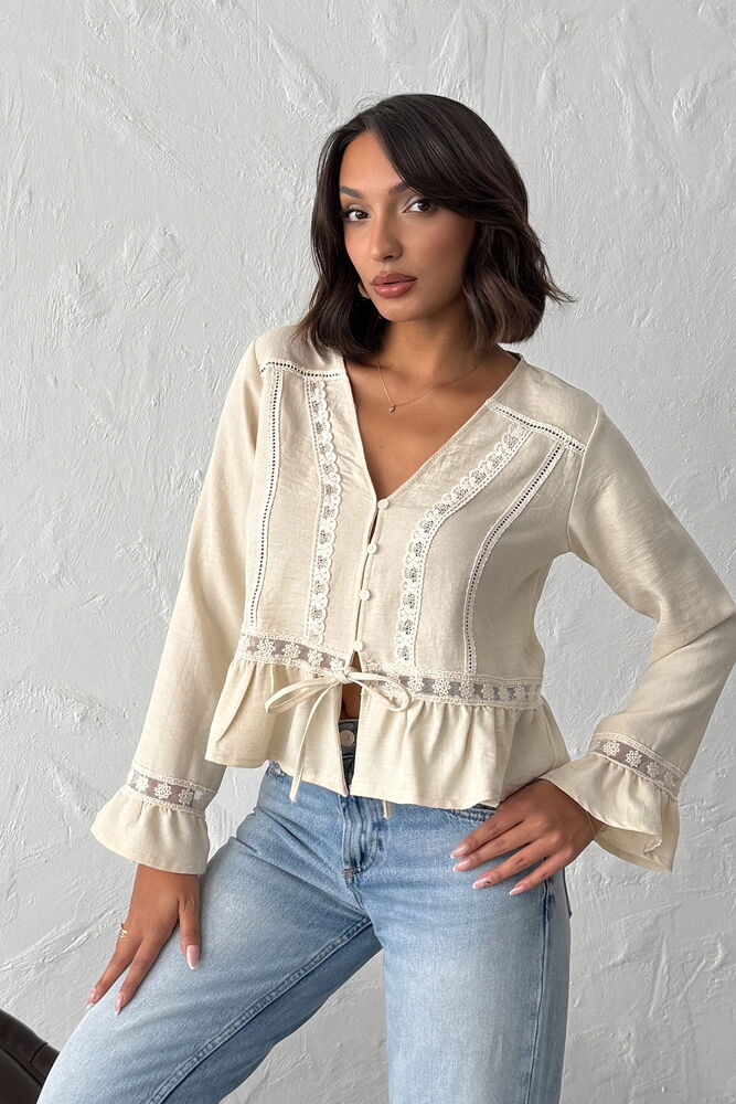 Beige Boho Ruffle Sleeve Blouse - Brand: Topshow - Women & Kids, Baby Clothes Wholesale - TheBS Women