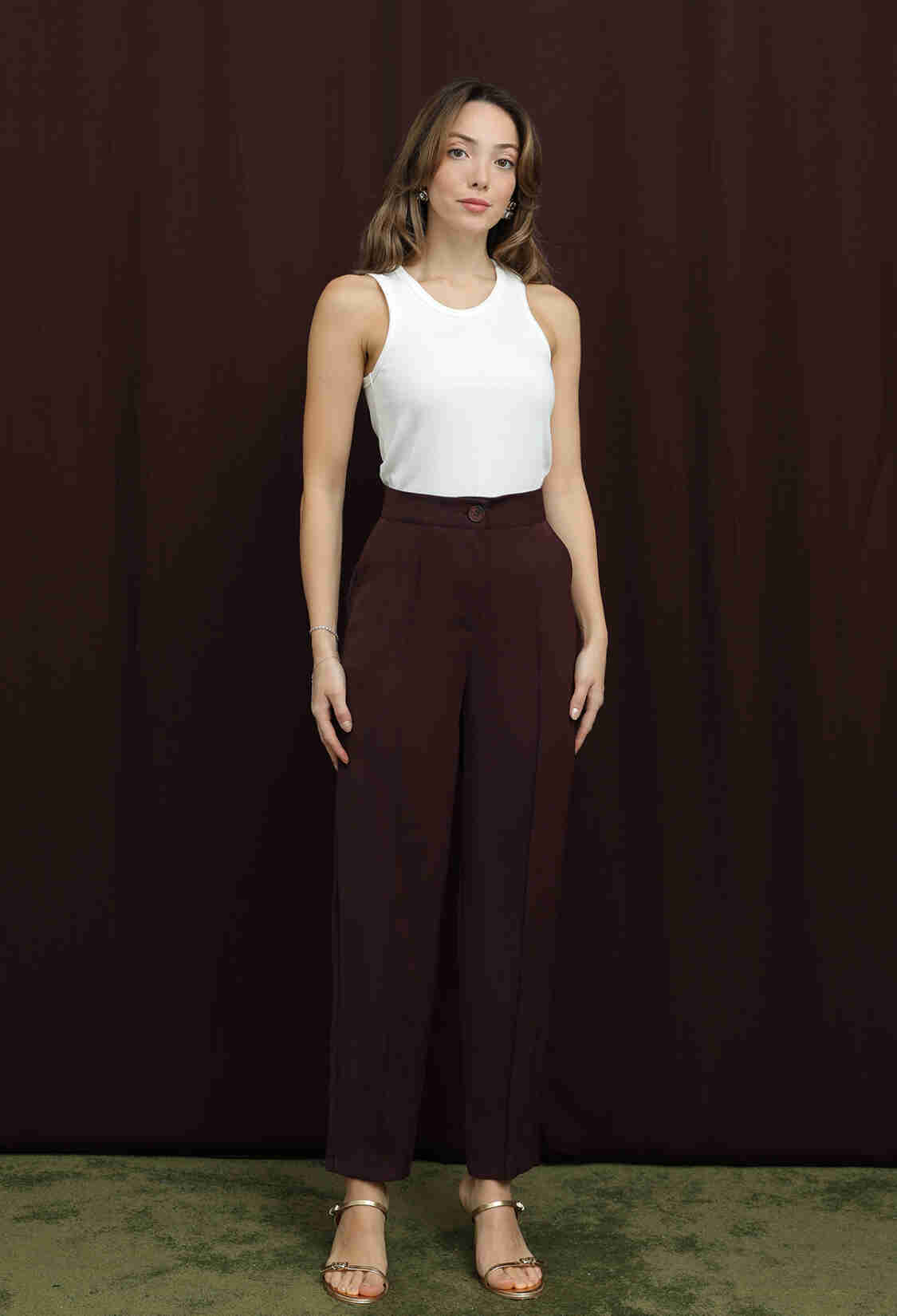 Claret Red Pants - Elegant High Waist Chinos - Brand: Puane - Women & Kids, Baby Clothes Wholesale - TheBS Women