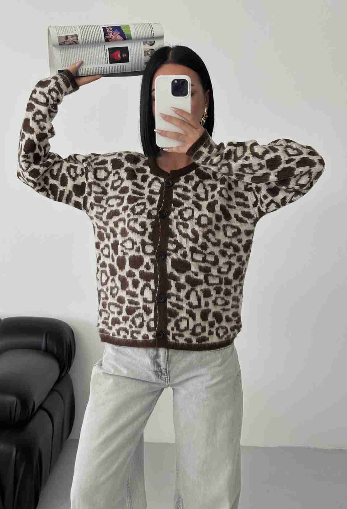 Brown Animal Print Buttoned Cardigan - Brand: My Fashion - Women & Kids, Baby Clothes Wholesale - TheBS Women