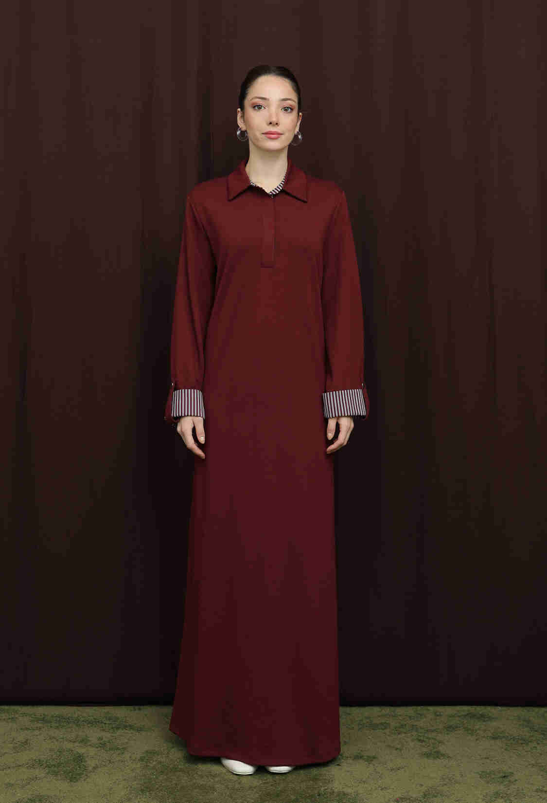Claret Red Modest Shirt Dress With Polo Neck - Brand: Puane - Women & Kids, Baby Clothes Wholesale - TheBS Women