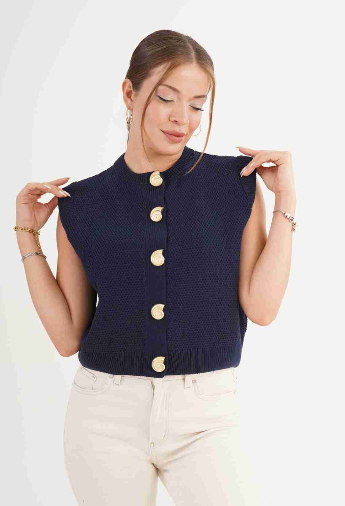 Cardigan - Casual Elegant Buttoned Sleeveless - Brand: Lustrin - Women & Kids, Baby Clothes Wholesale - TheBS Women
