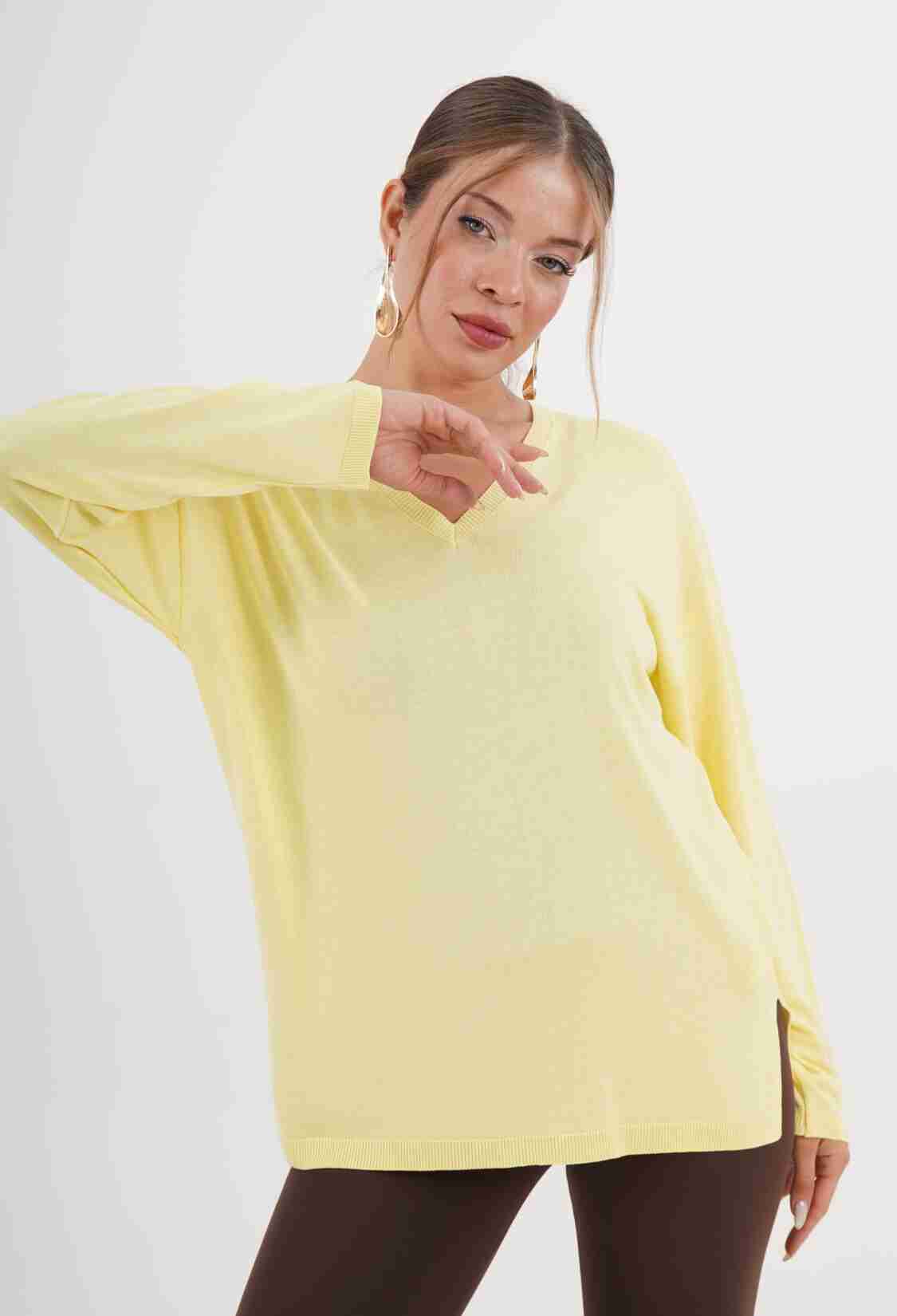 V-Neck Oversized Fit Sweater - Brand: Lustrin - Women & Kids, Baby Clothes Wholesale - TheBS Women